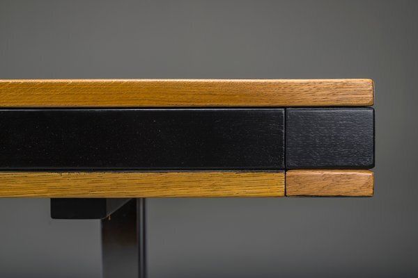 2722.0 Mid Century Modern Oak And Chrome Desk With Leather Top, 1980s photo