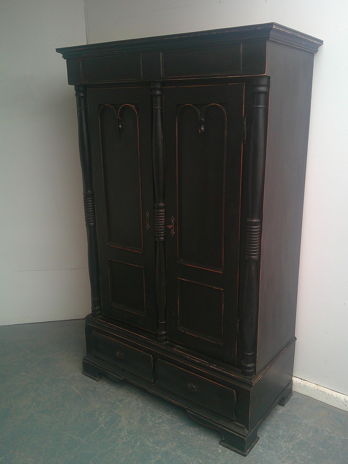 A Beautifully Painted Black Pine Georgian 1 Piece Hall Wardrobe