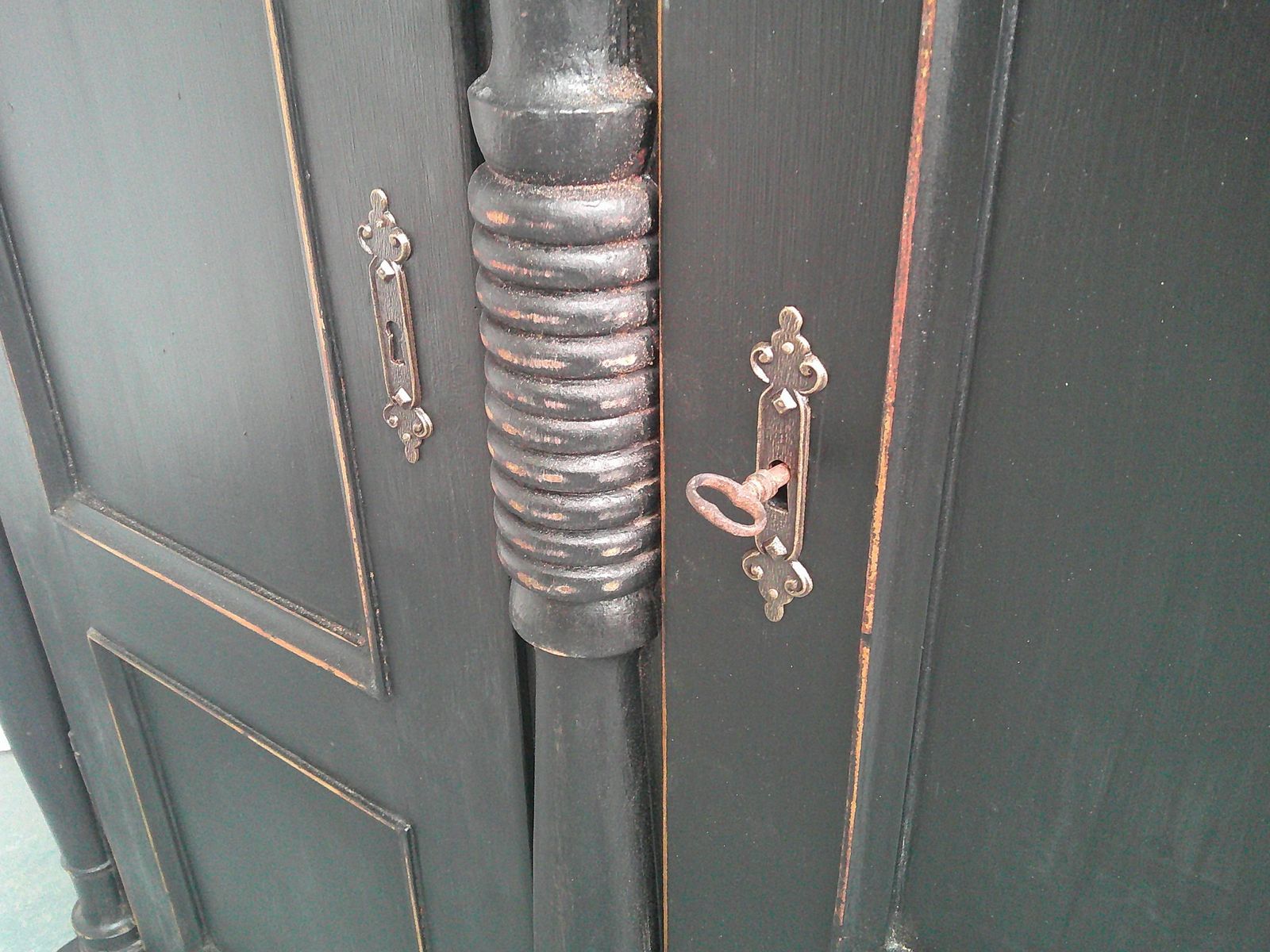 Furniture A Beautifully Painted Black Pine Georgian 1 Piece Hall Wardrobe photo