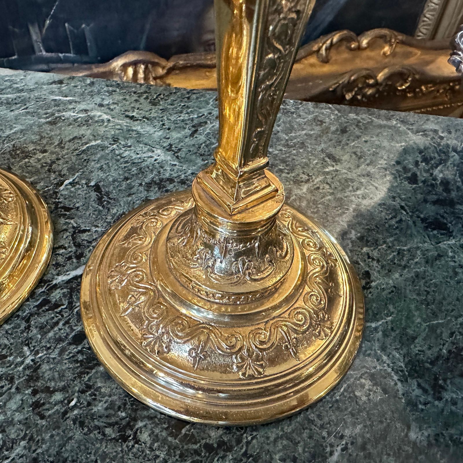 Two 20th Century Art Nouveau Gilded Metal Italian Candlesticks photo vinterior