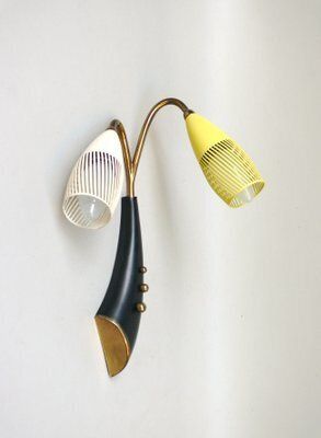 photo furniture Brass, Yellow, Beige And Black Wall Lamp Set From Gebrüder Cosack, 1950s, Set Of 8