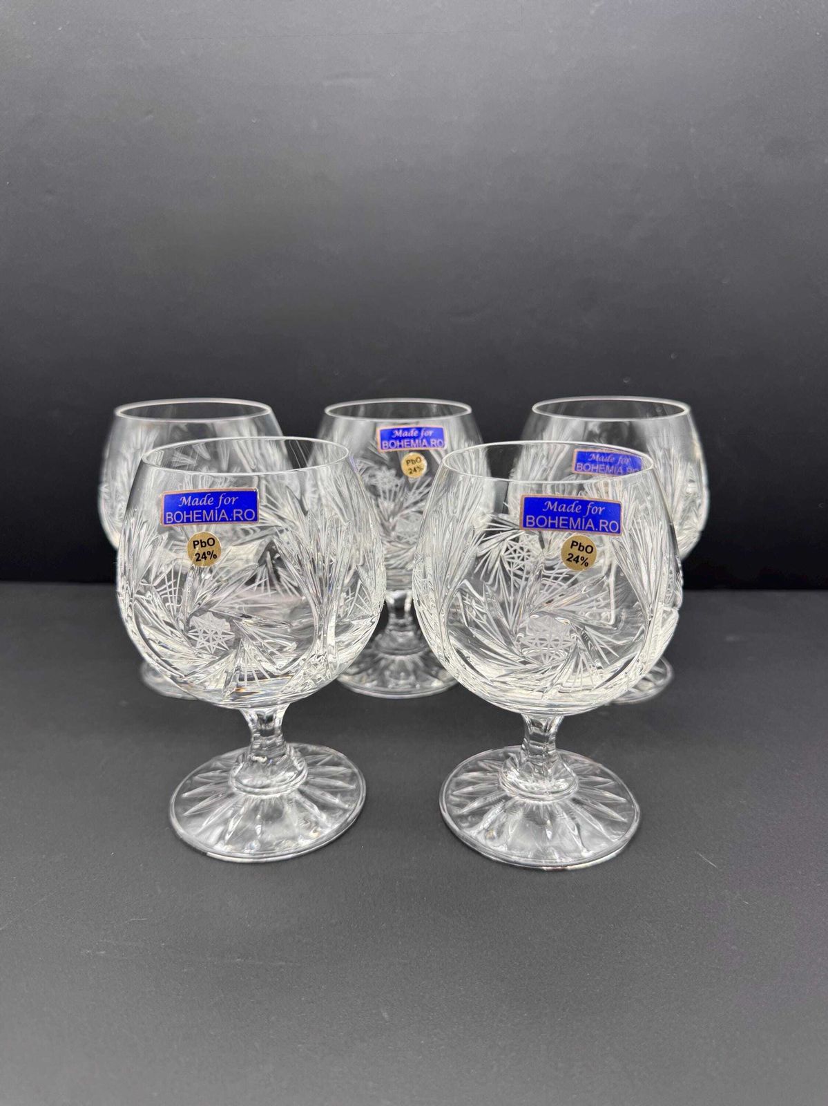 5 X Bohemia Crystal Cognac Brandy Glasses photo buy