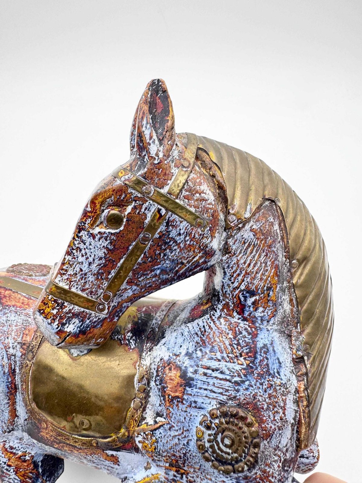 Brass And Wood Horse Sculpture, Horse Figurine photo vintage