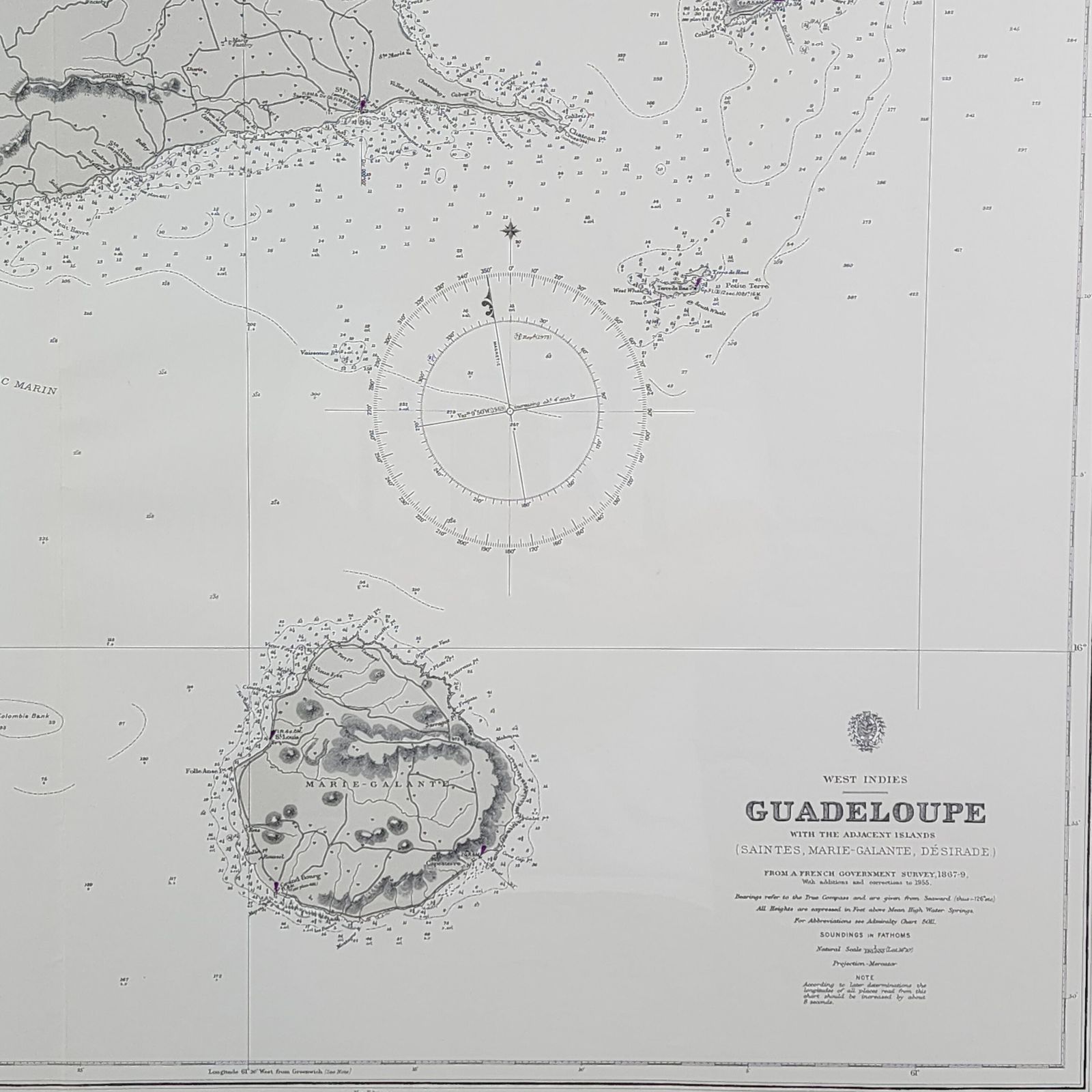 Vintage Admiralty Chart 885   Guadeloupe With The Adjacent Islands photo vintage