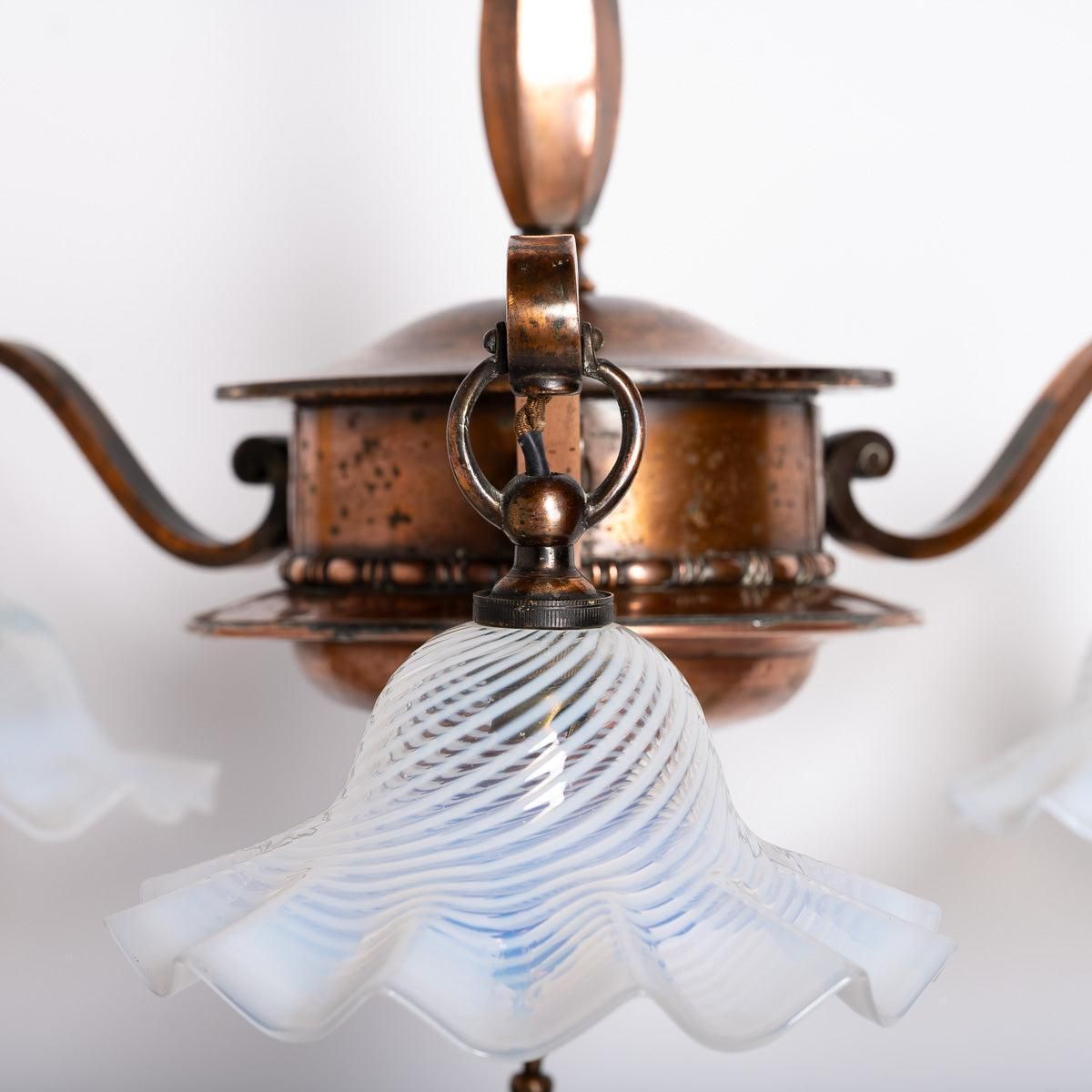 Large Copper Three Branch Chandelier With Jelly Opalescent Glass Shades By Gec photo Lighting