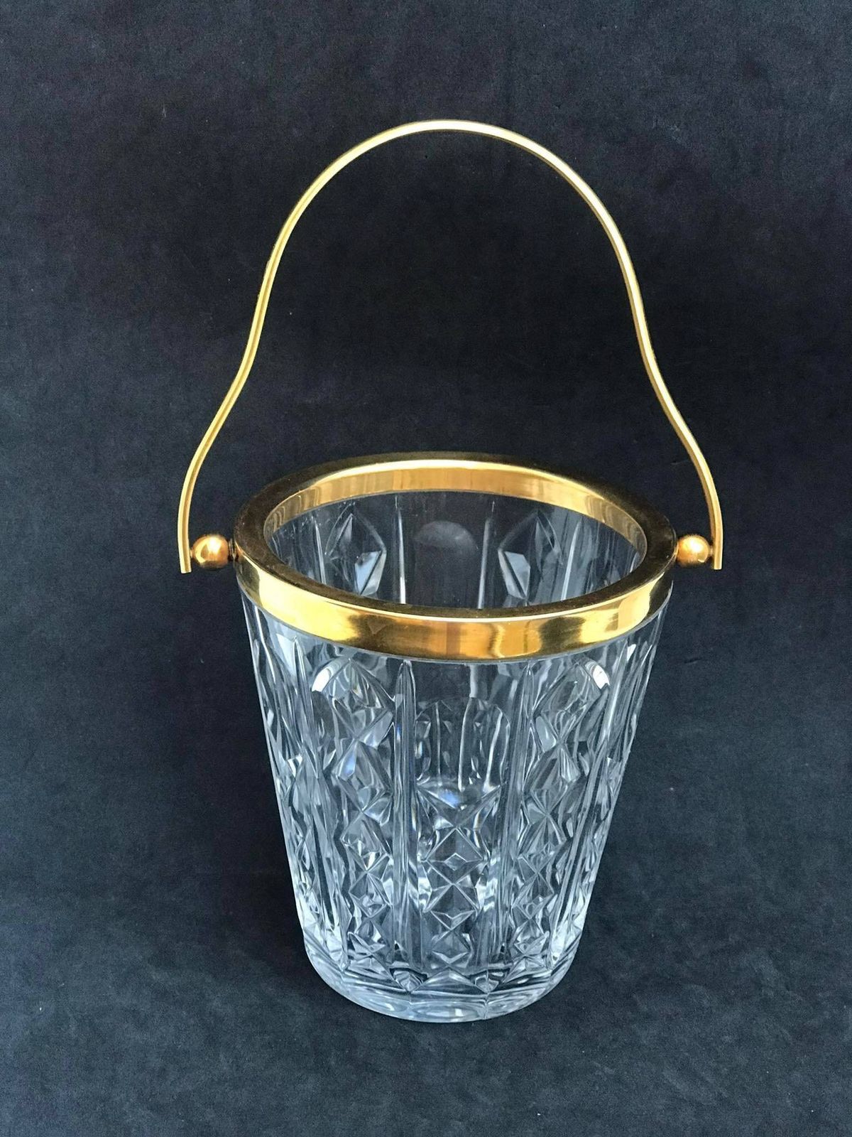 Ijsemmer Val Saint Lambert Zwaar Geslepen Kristal Met Gouden Metalen Handvatten Mid Century Barware Mixology Tools Bar Cart Hollywood Regency photo 256.0