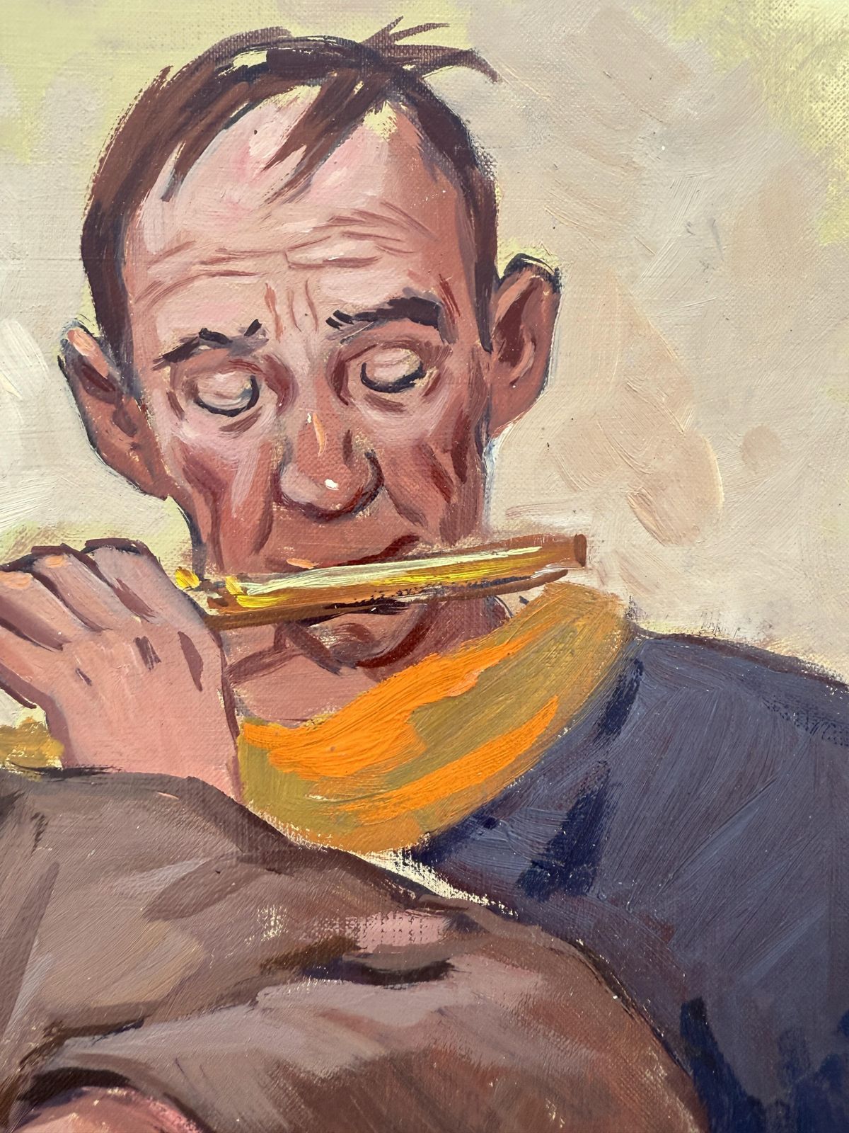 Street Musicians Oil On Canvas Board photo for sale