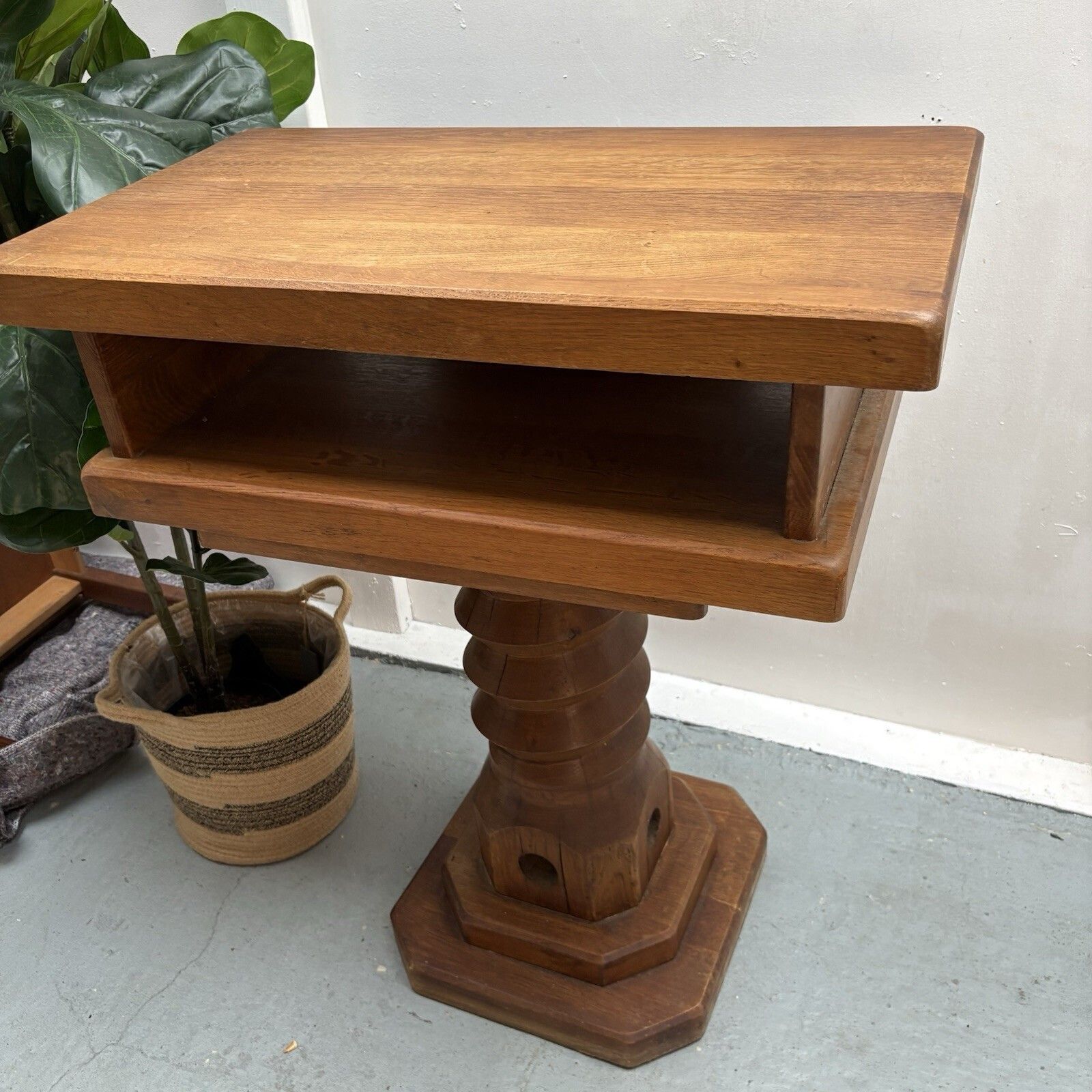 Vintage French Oak Cider Press “Vis” Screw Reception Restaurant Lekton Stand photo furniture