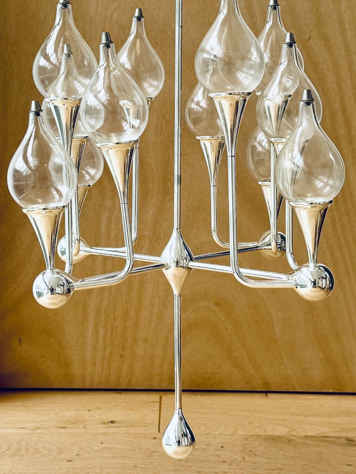 Rare 1970s Space Age Clear Drops Chandelier By Freddie Andersen 12 Lamps Chrome photo furniture