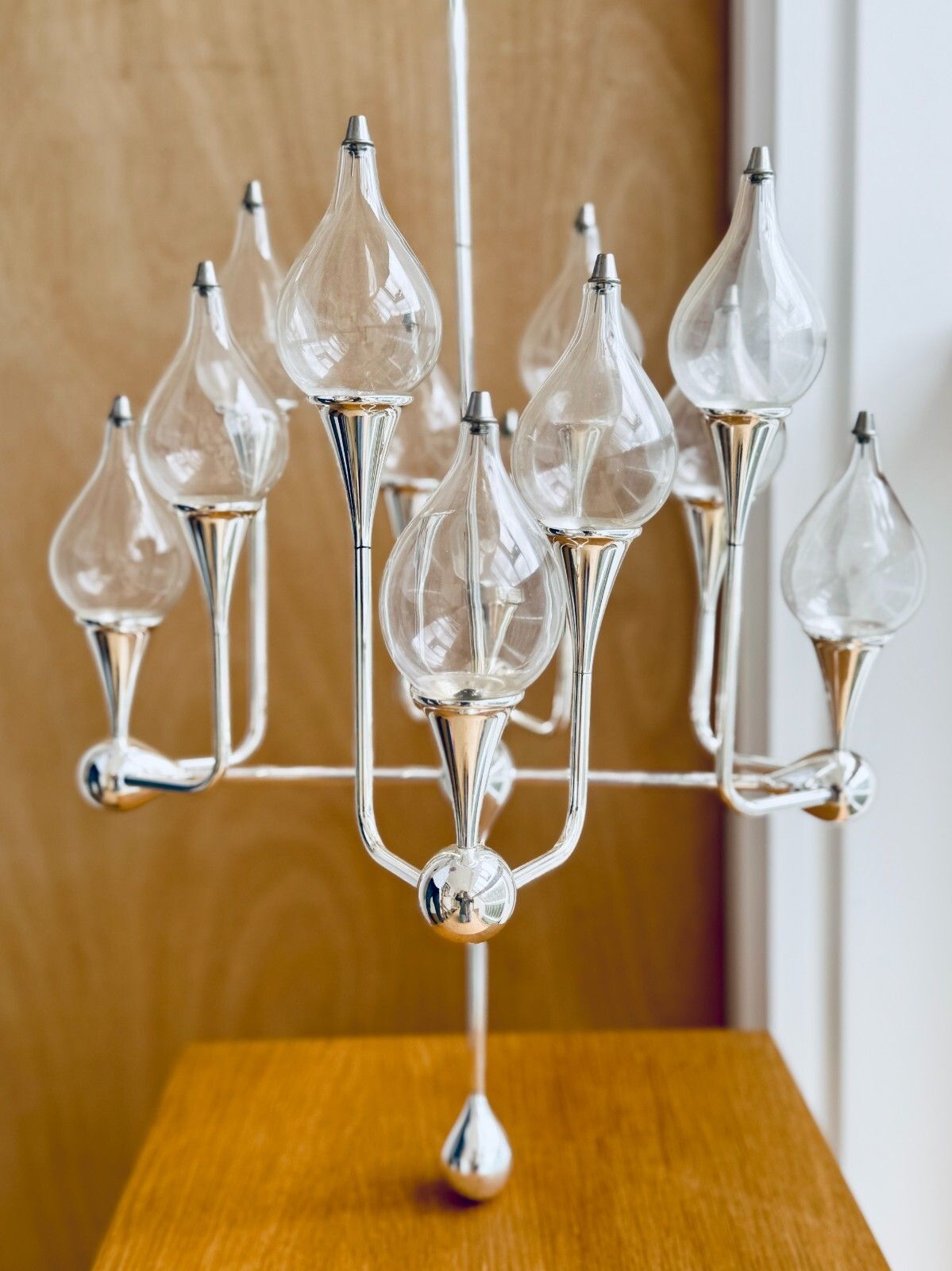 360.0 Rare 1970s Space Age Clear Drops Chandelier By Freddie Andersen 12 Lamps Chrome photo