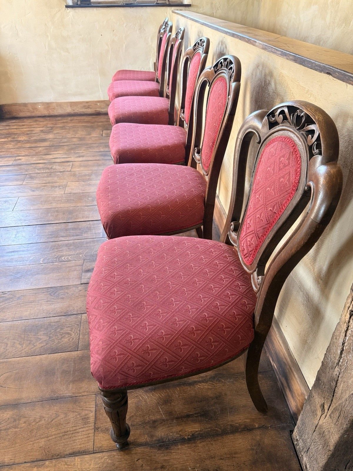 Original English Antique Oak Victorian Matching Dining Pink Chairs Set Of 6 photo buy