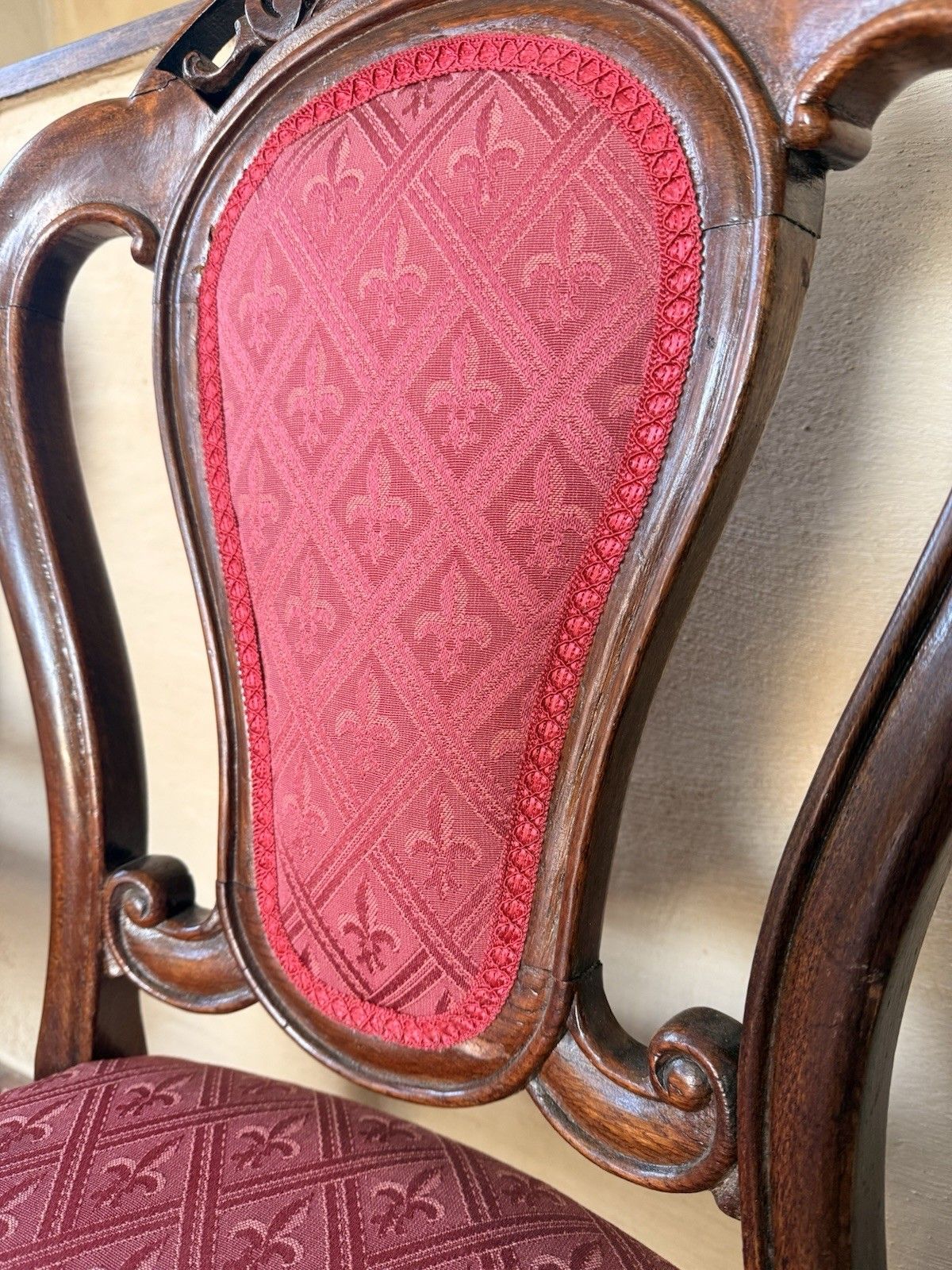 photo buy Original English Antique Oak Victorian Matching Dining Pink Chairs Set Of 6