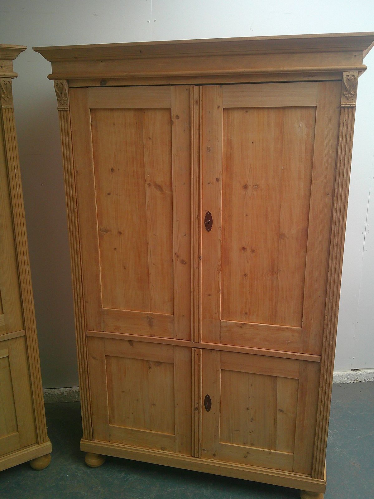 A Cracking Pair Of Antique Pine Kitchen /Linen Cupboards To Wax/Paint photo for sale
