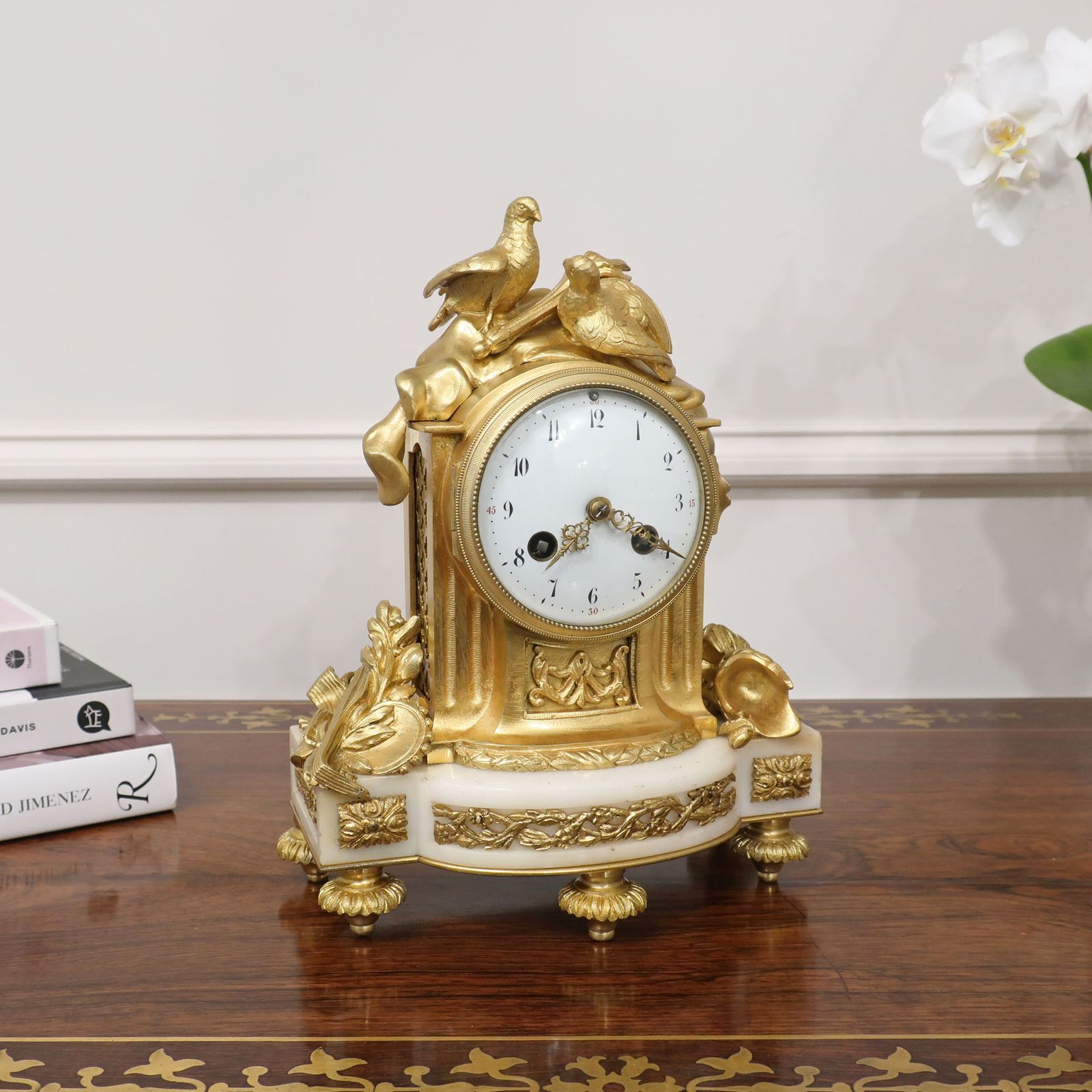 French Louis XIV Style Bronze Gilt Antique Mantel Clock