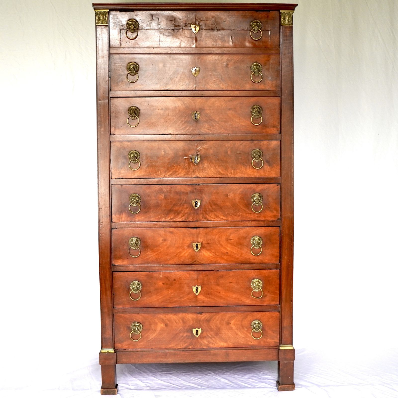French Empire Walnut Tall Chest Of Drawers