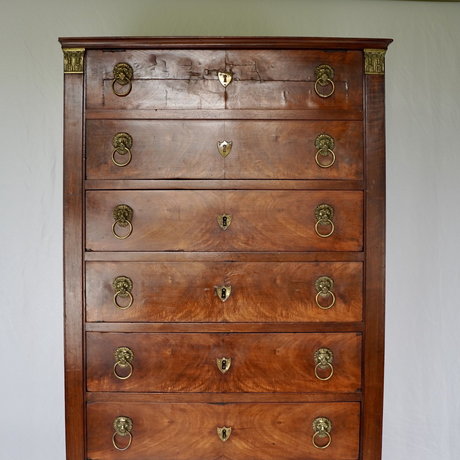 French Empire Walnut Tall Chest Of Drawers photo vintage