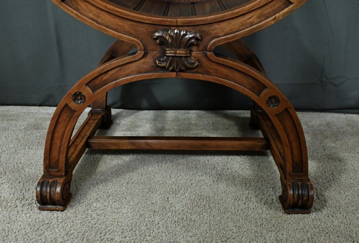 photo for sale Pair Of Dagobert Walnut Armchairs, Medieval Style – Late 19th Century