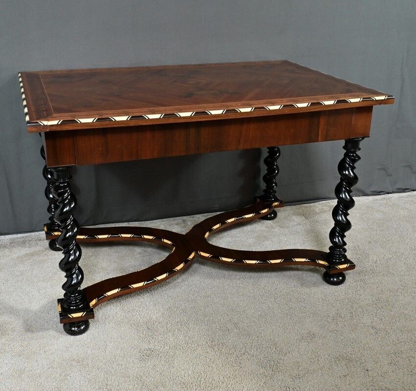 Desk Table In Precious Wood Marquetry, Napoleon III Period – Mid 19th Century photo Furniture