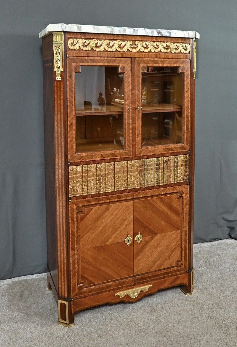 Marquetry Display Cabinet, Louis XVI Style – 2nd Part Of The 19th Century photo Furniture