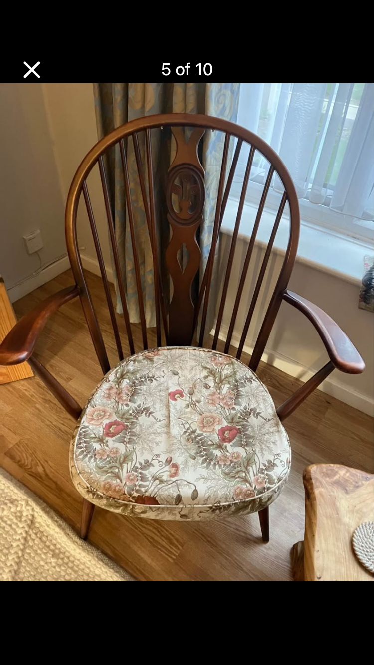 Pair Of Vintage Ercol Armchairs With Original Cushions   Fleur De Lys 1970 Windsor Chairs photo Furniture
