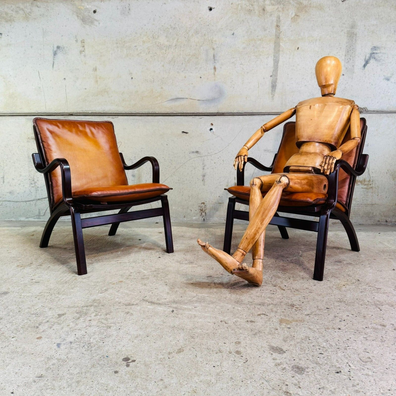 Pair Of Danish Stouby Armchairs – Beech Bentwood Frames, Light Tan Leather #A625 photo furniture