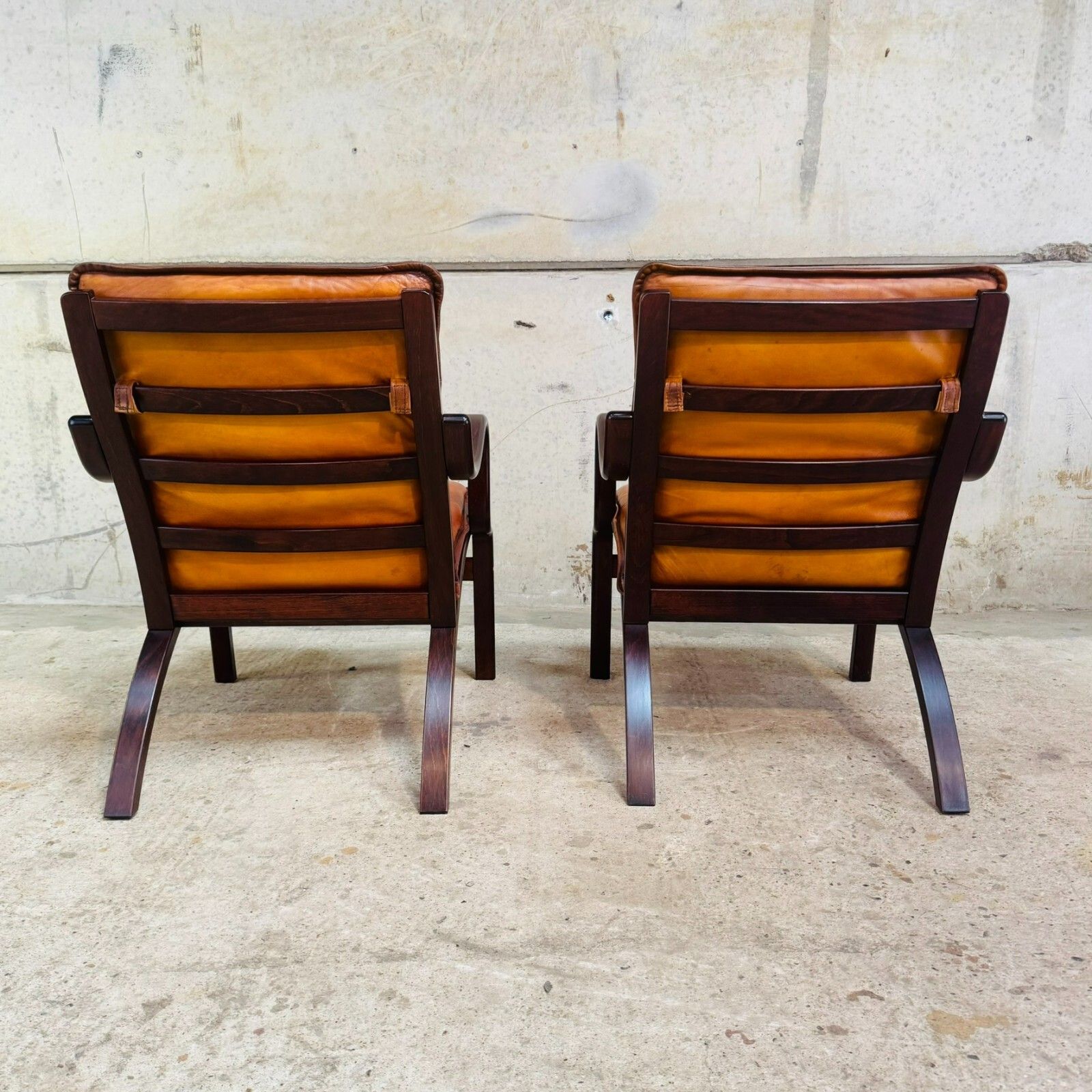 Pair Of Danish Stouby Armchairs – Beech Bentwood Frames, Light Tan Leather #A625 photo 1395.0
