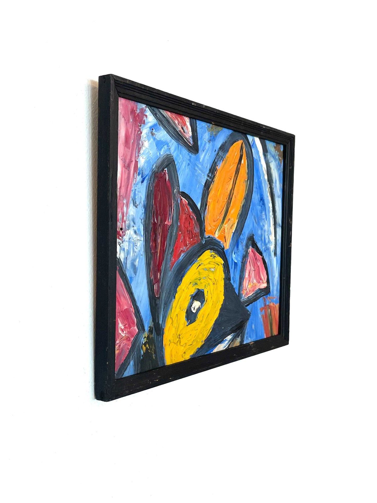 Vagner Vermod (1918 2008) Vintage Danish 1960 Abstract Mid Century Oil On Plate Painting With Figurative Motive In Strong Colours photo for sale
