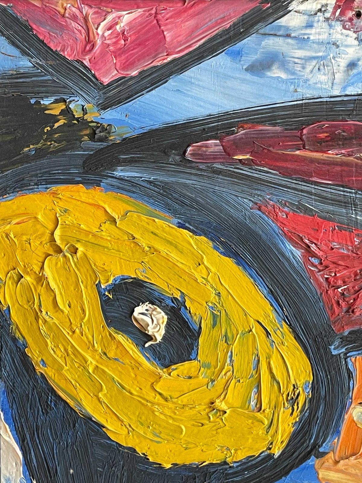 Vagner Vermod (1918 2008) Vintage Danish 1960 Abstract Mid Century Oil On Plate Painting With Figurative Motive In Strong Colours photo vinterior