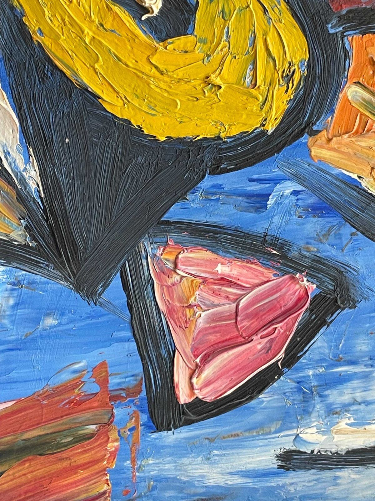Vagner Vermod (1918 2008) Vintage Danish 1960 Abstract Mid Century Oil On Plate Painting With Figurative Motive In Strong Colours photo buy