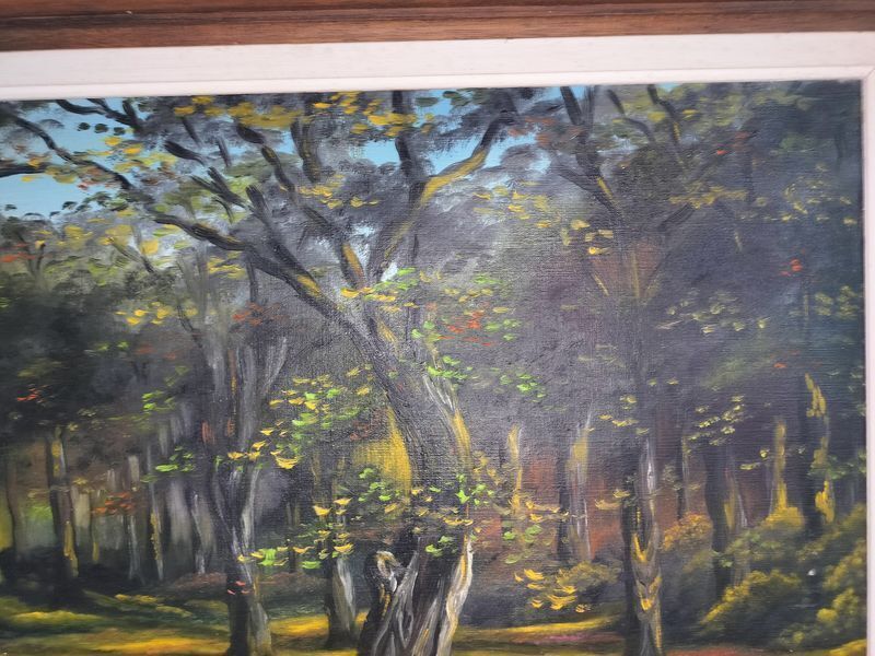 Antique Deer In The Woods Large French Oil Painting photo 125.0