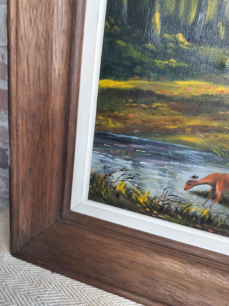 photo furniture Antique Deer In The Woods Large French Oil Painting