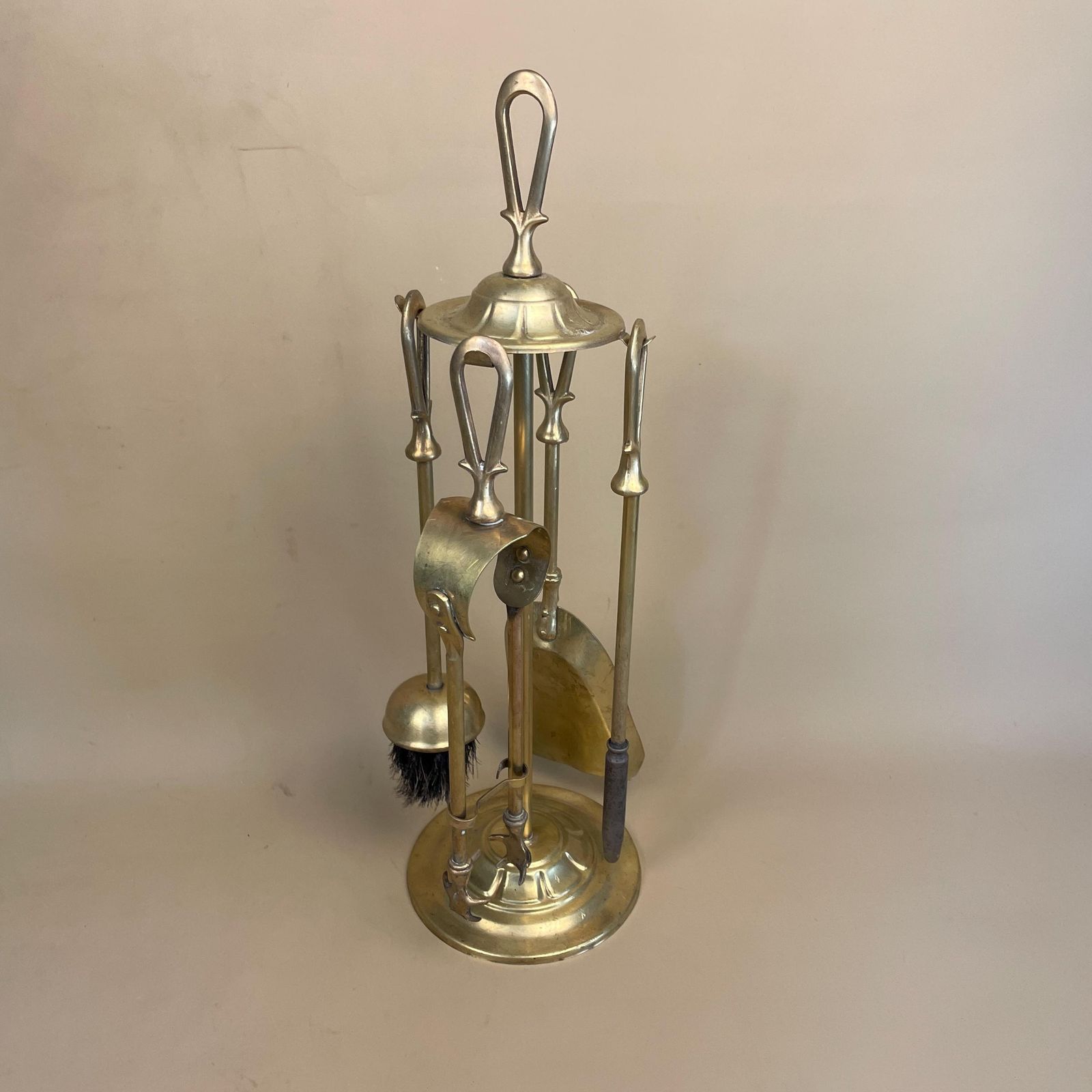 Antique Brass Gold Metal Fireside Tools Stand Vintage Companion Set Fireplace Gold Fireside Fire Farmhouse Cottage Heart Four Piece 4