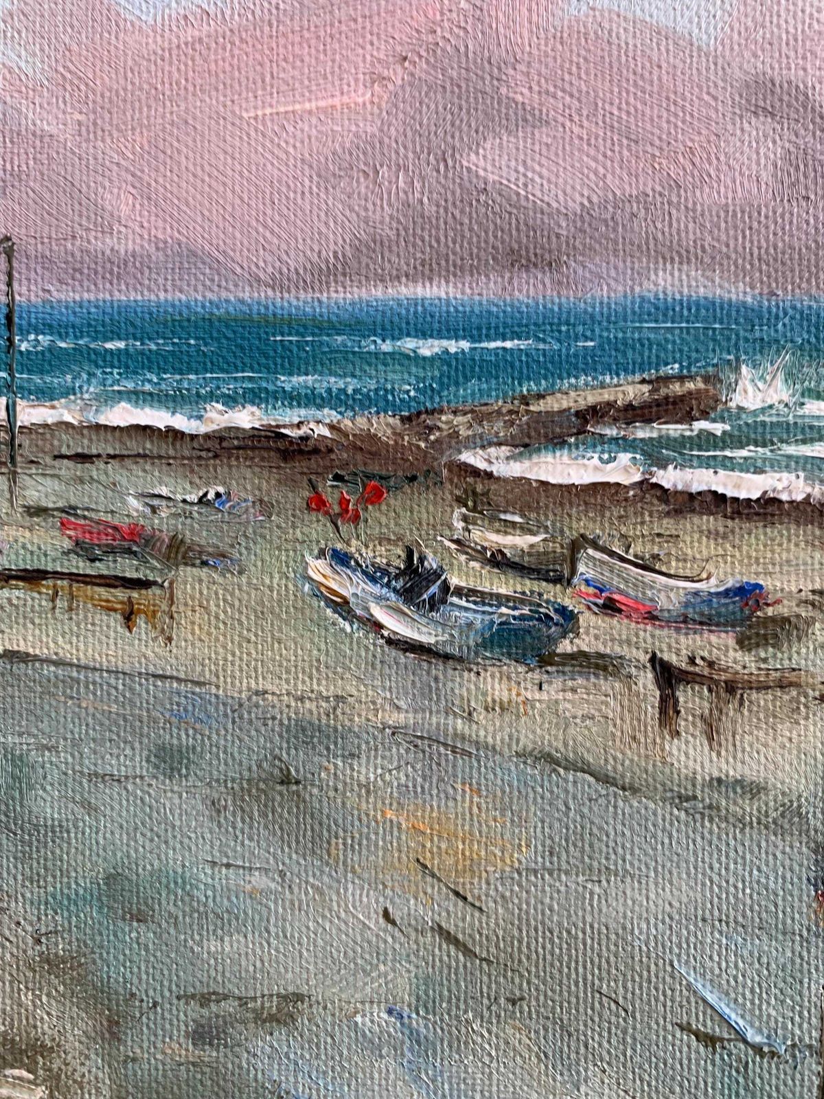 Mid Century Danish Original Vintage Oil On Canvas Signed Painting With A Small Fishing Village photo vinterior