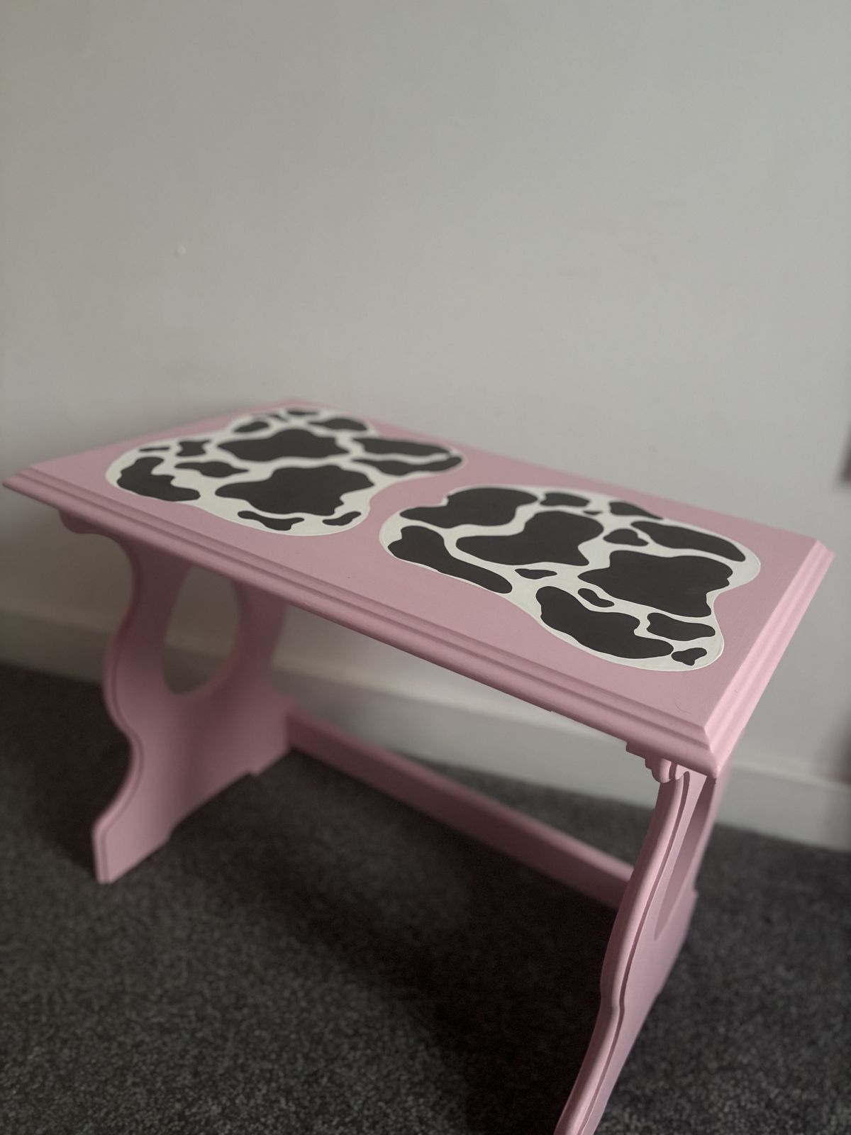 'Cherry Moo' Set Of 3 Hand Painted Stacking Tables | Pink Cow Print With Cherries | Whimsical Farmhouse Flair photo for sale