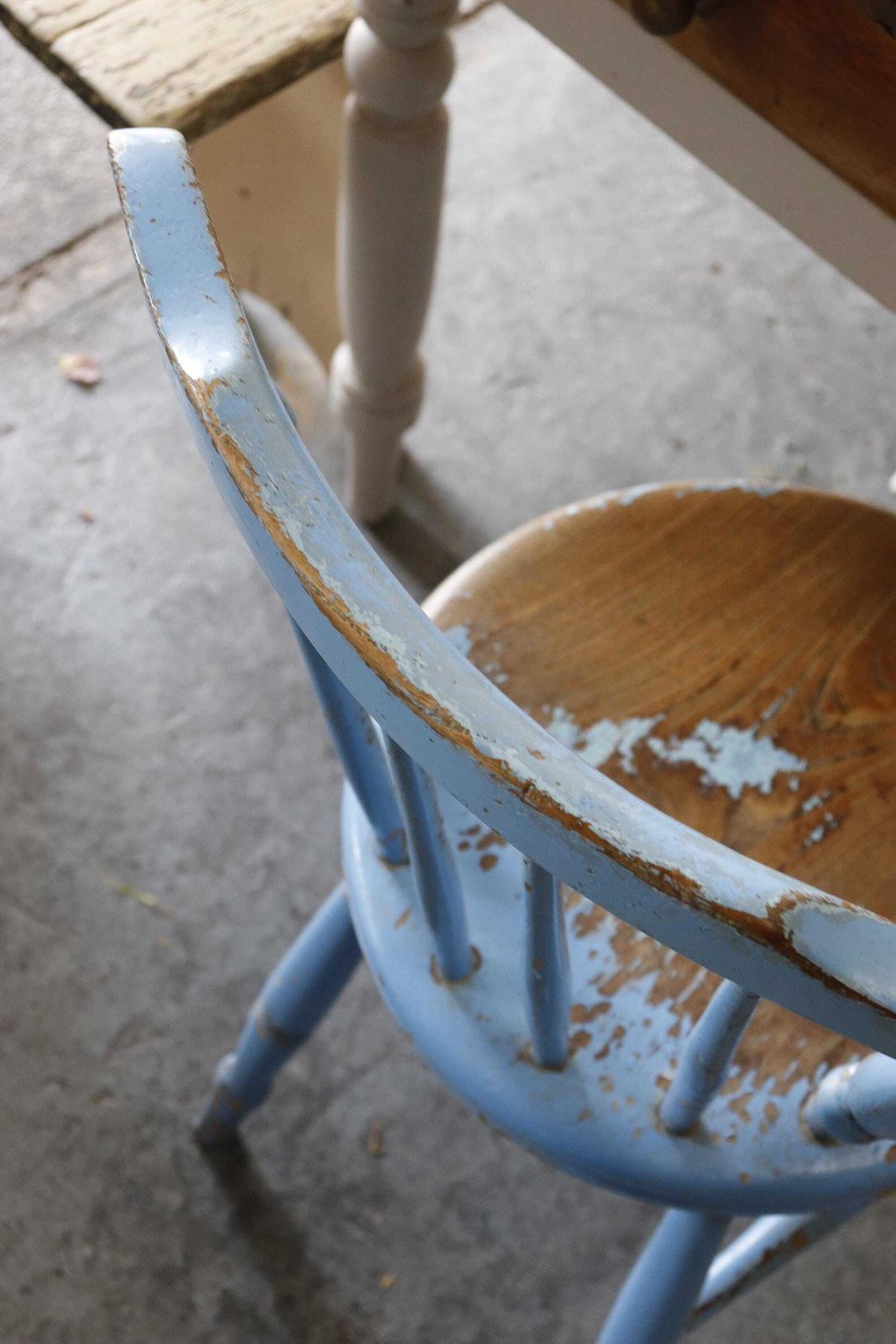 Lovely Spindle Back Victorian Elm Penny Chair With Original Chippy Blue Paint photo vinterior