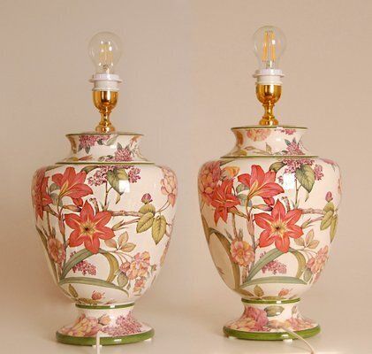 photo furniture Vintage Italian Table Lamps In Floral Ceramic From Wedgwood, 1970s, Set Of 2