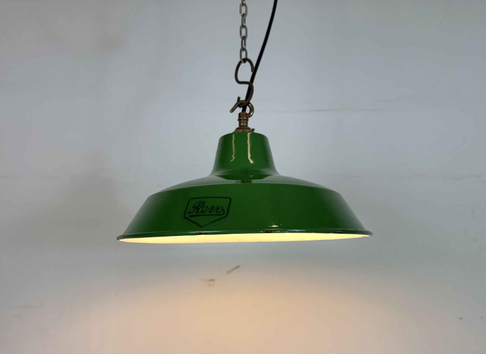 Industrial Green Enamel Factory Pendant Lamp From Revo, 1950s photo buy