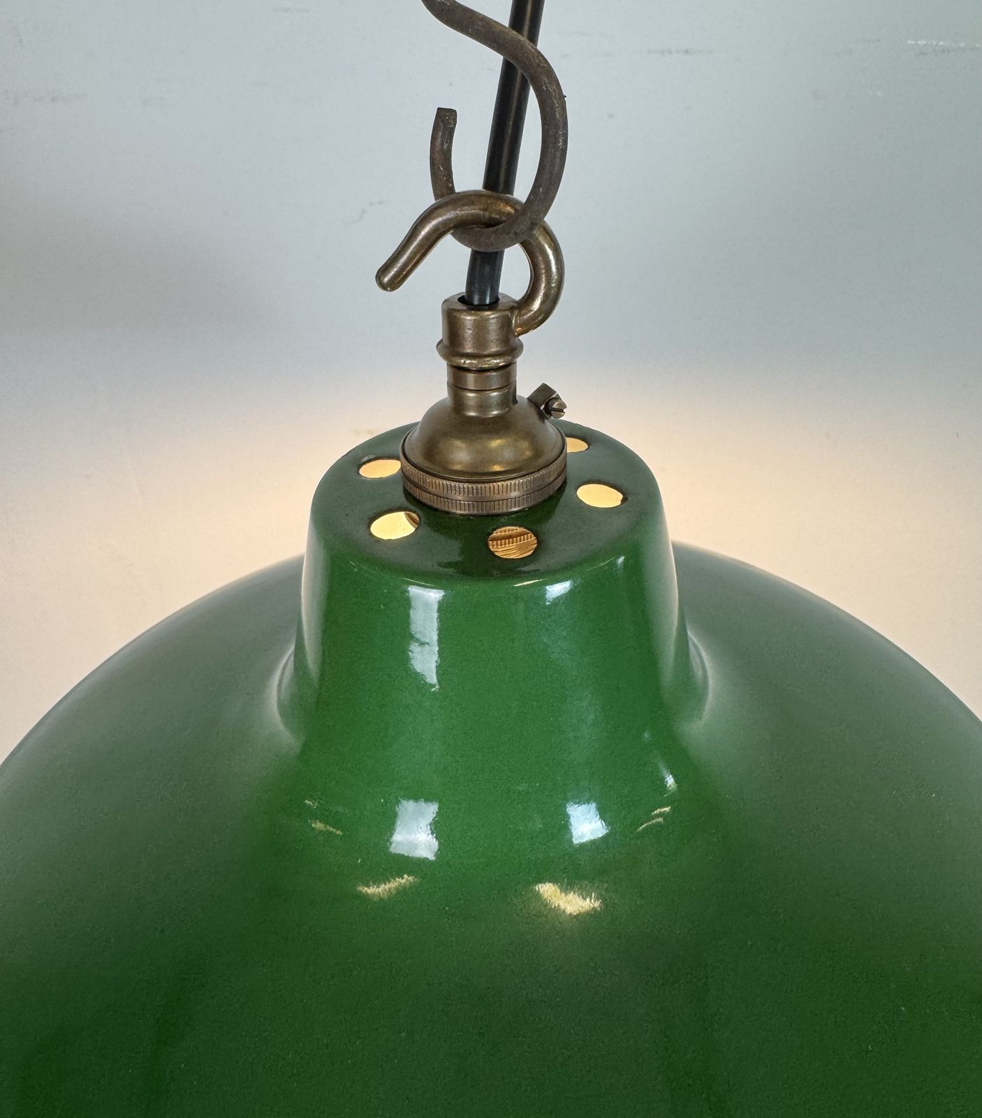 Industrial Green Enamel Factory Pendant Lamp From Revo, 1950s photo vintage