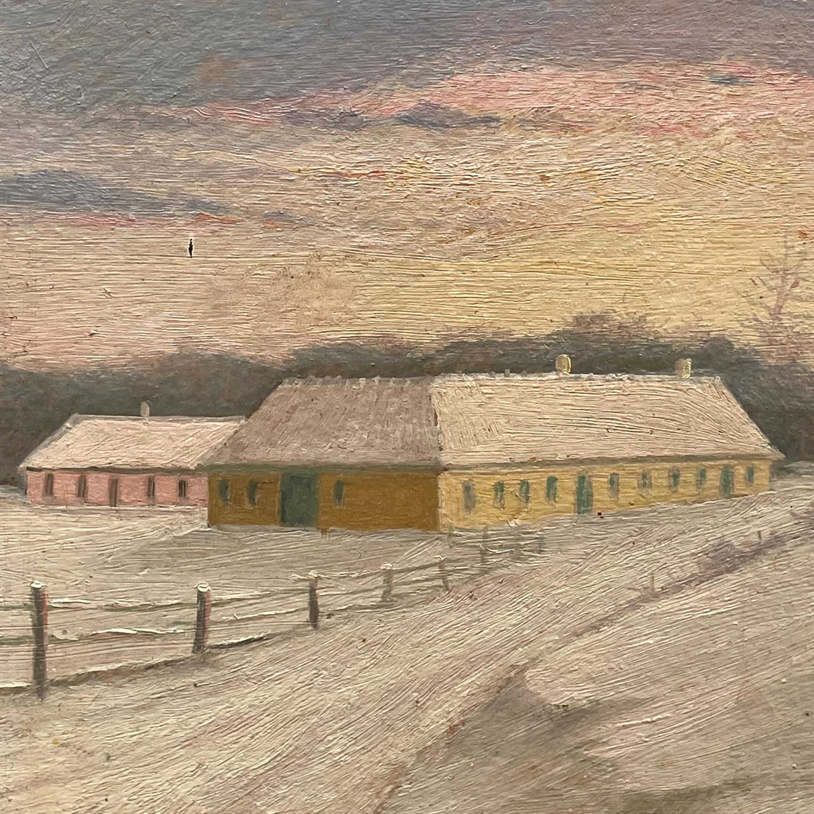 Antique Danish Signed Oil On Plate Painting With Motive Of Farm In A Winter Landscape photo furniture