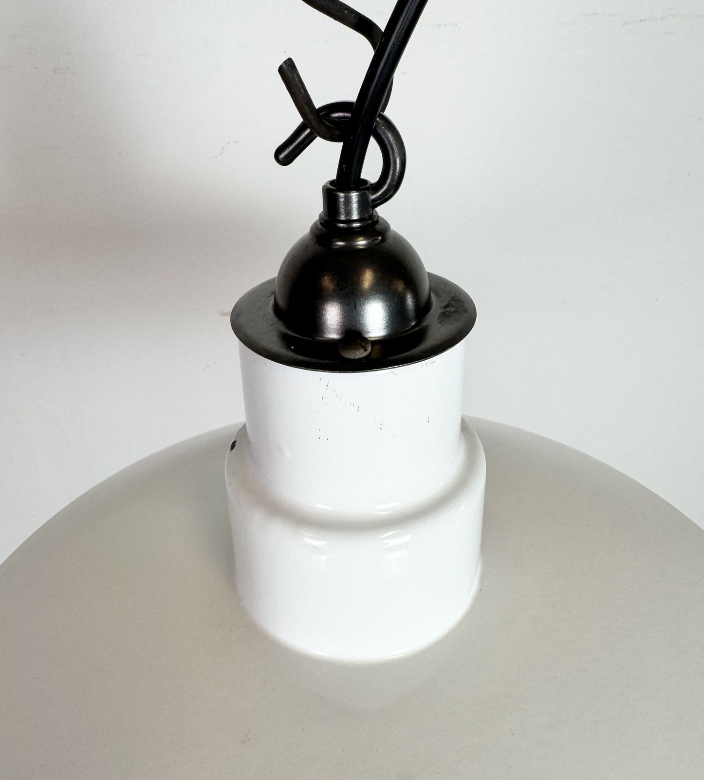 Industrial White Enamel Factory Pendant Lamp, 1960s, 4x photo furniture