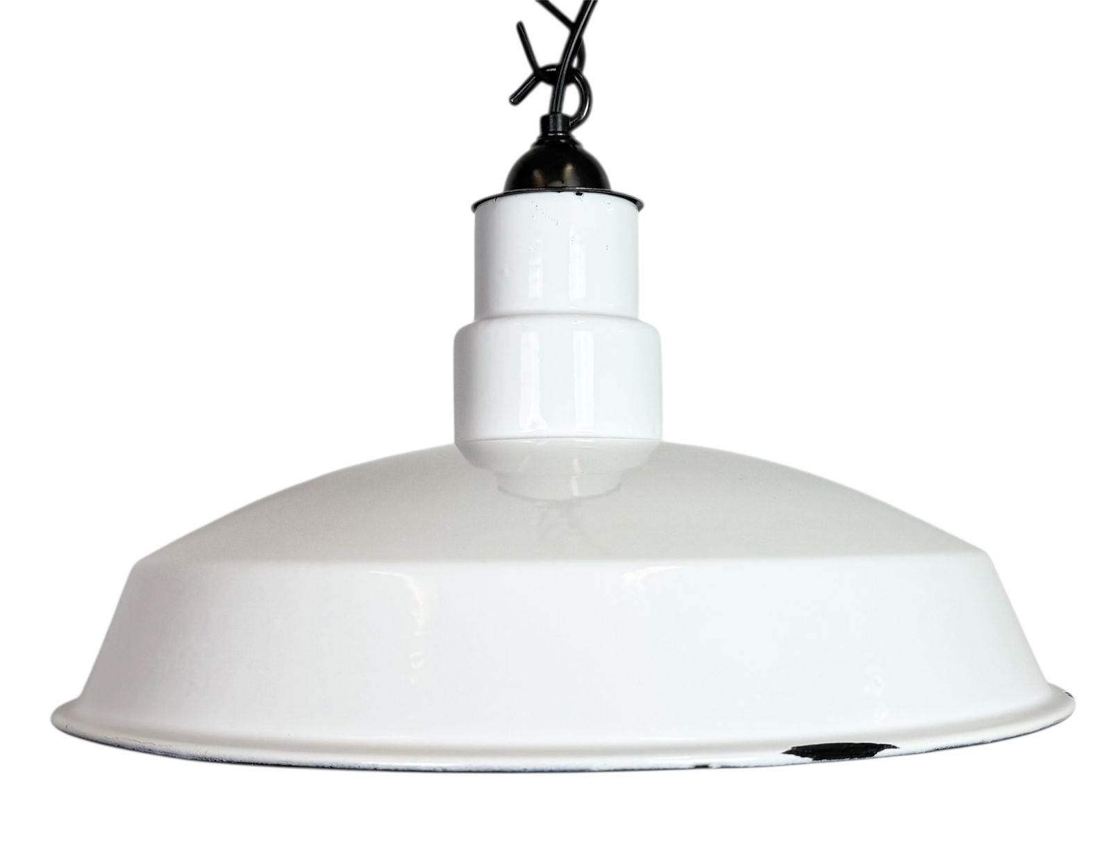 Industrial White Enamel Factory Pendant Lamp, 1960s, 4x