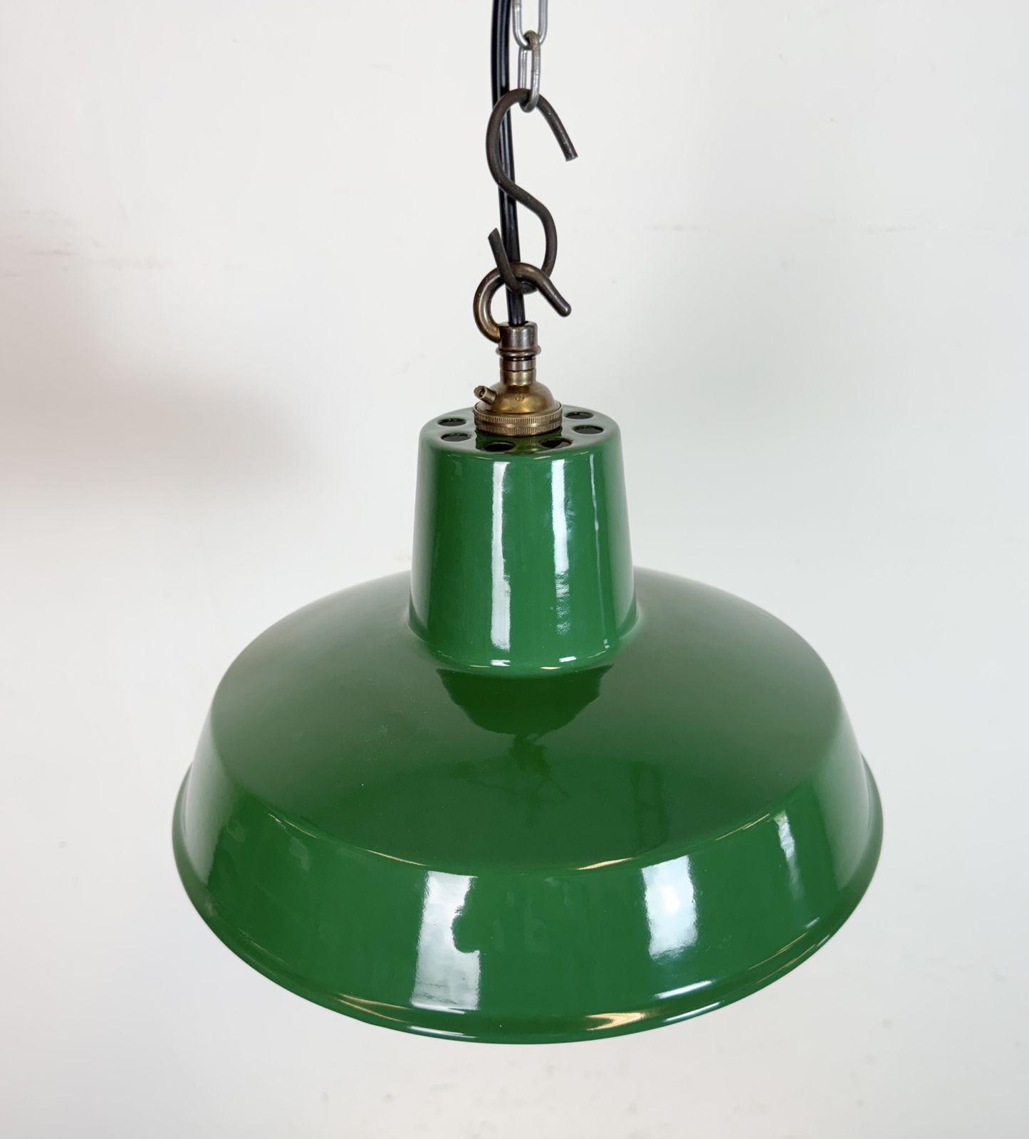 photo furniture Industrial Green Enamel Factory Pendant Lamp , 1960s