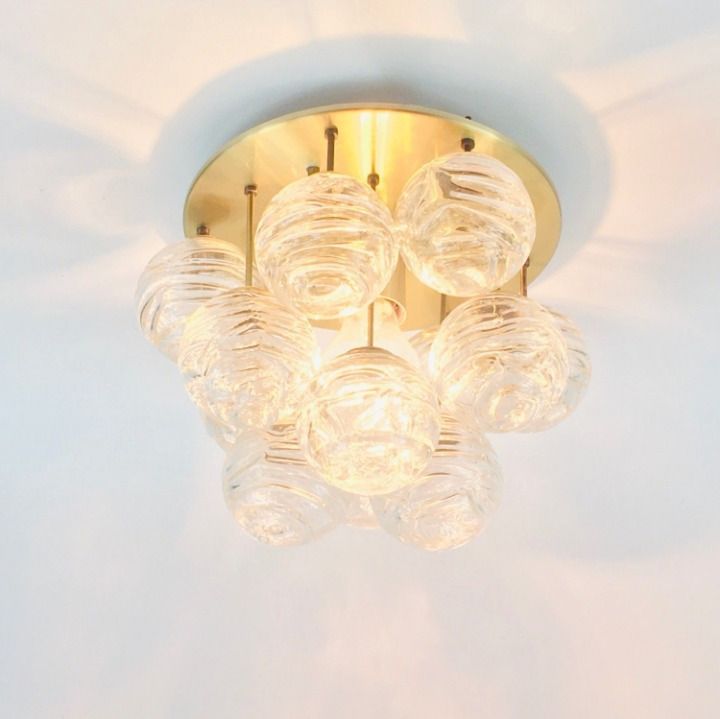 Mid Century Sputnik Murano Glass & Brass Ceiling Light From Doria, Germany, 1960s/1970s photo vinterior