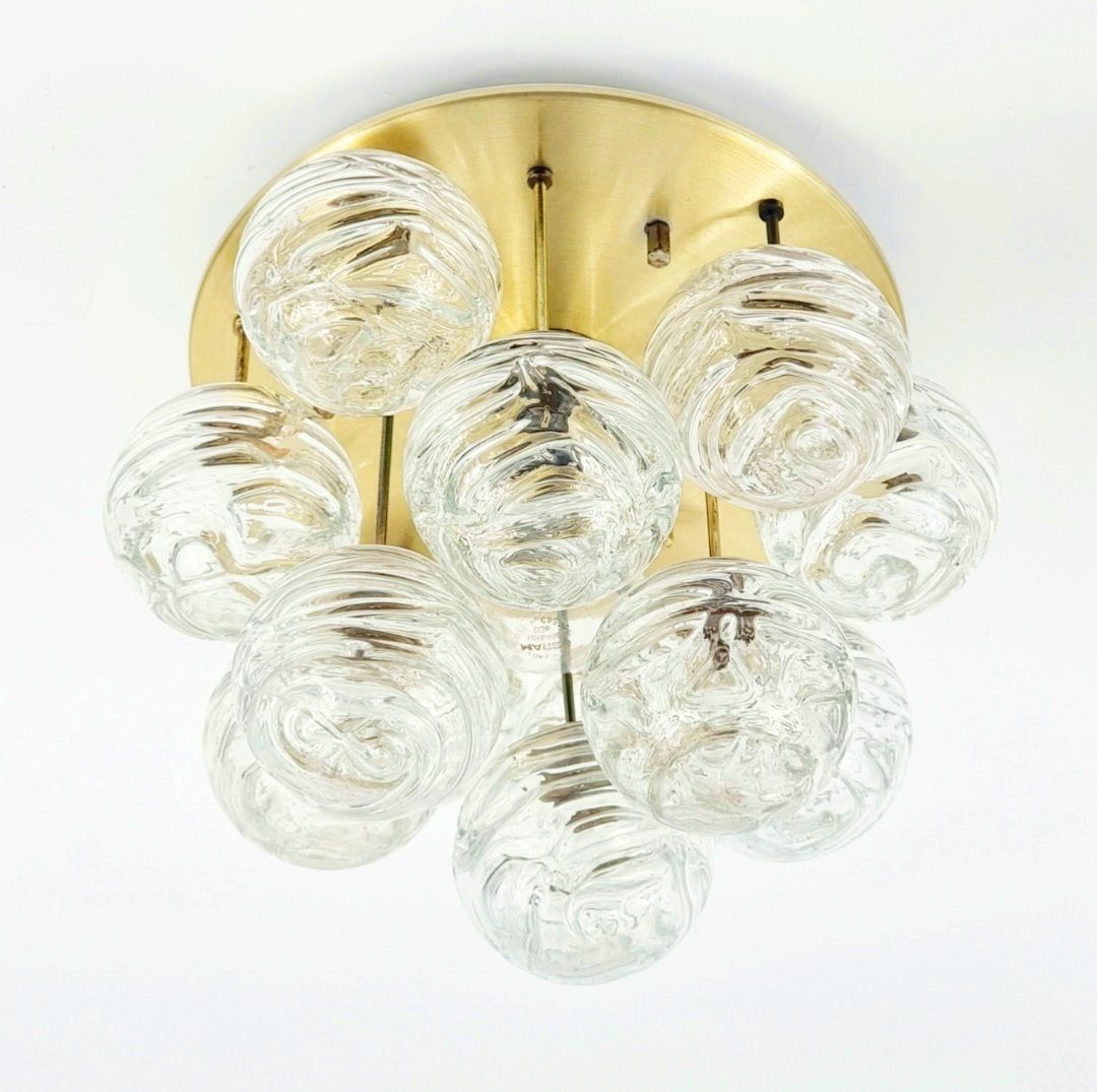 Mid Century Sputnik Murano Glass & Brass Ceiling Light From Doria, Germany, 1960s/1970s photo for sale