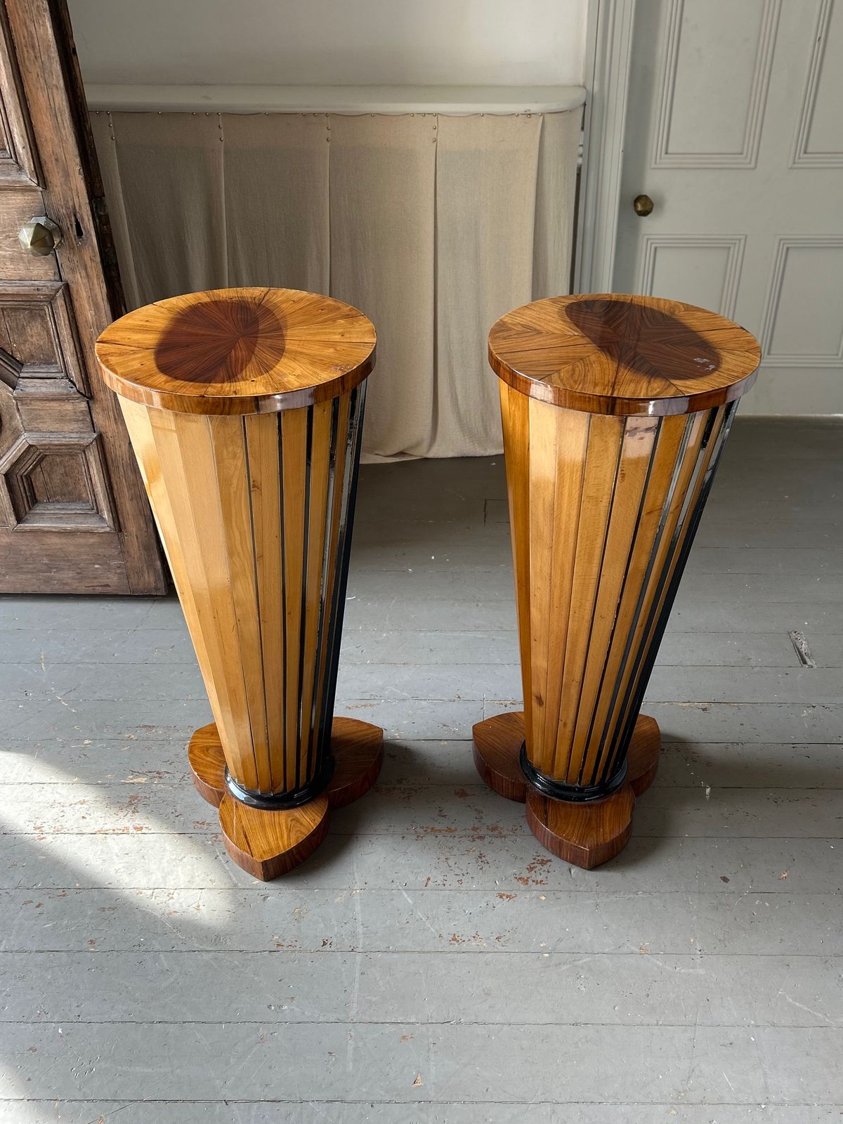 Large Art Deco Walnut And Beech Column Stands Circa 1930 photo Home Decor