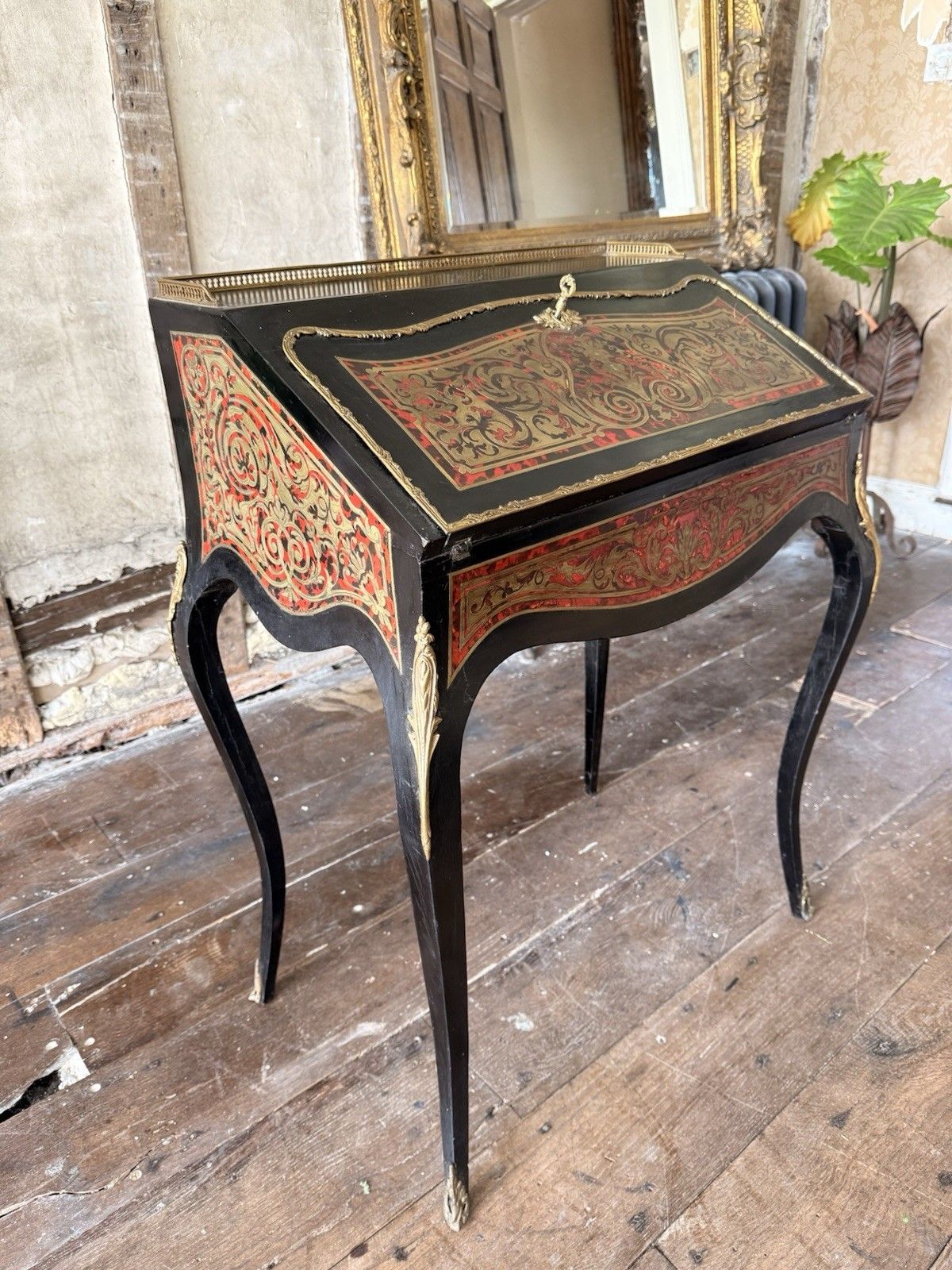 Antique Orginal  Ebony Gilt French Boulle Louis XV Boulle Bureau De Dame Desk photo Furniture