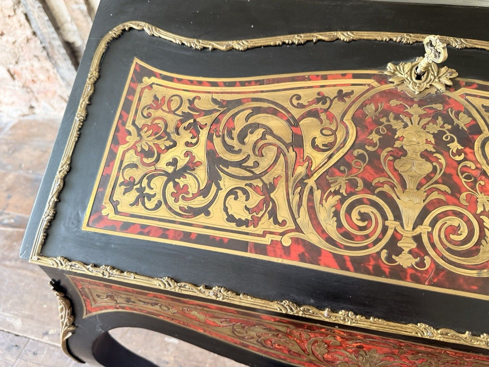 photo for sale Antique Orginal  Ebony Gilt French Boulle Louis XV Boulle Bureau De Dame Desk