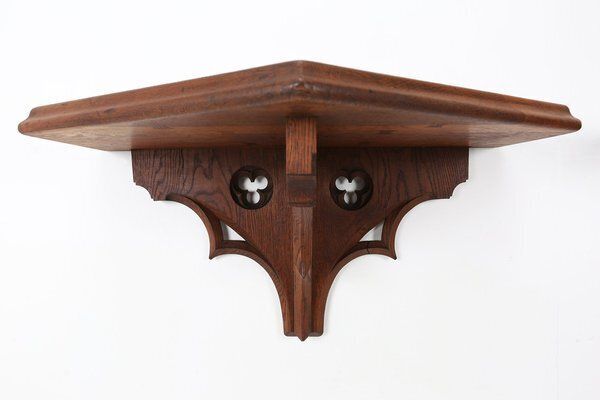 Antique Carved Oak Church Wall Consoles, 1850, Set Of 2 photo for sale