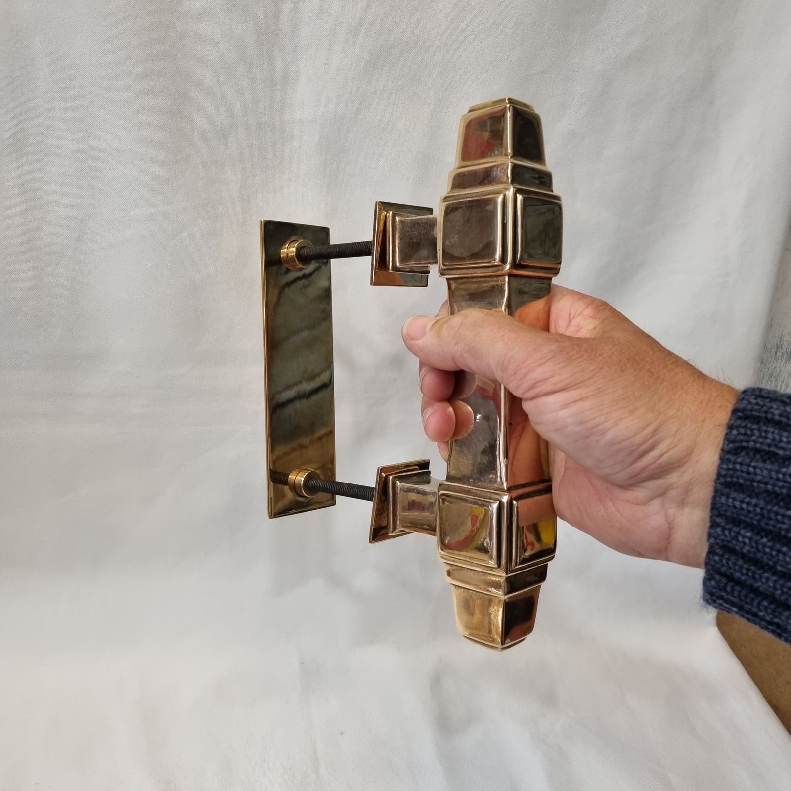 An Exceptional Pair Of Top Quality Early Art Deco Bronze Door Pull Handles Including Lovely Backplate Fittings, Weighing Over 4.75 Kg. photo buy