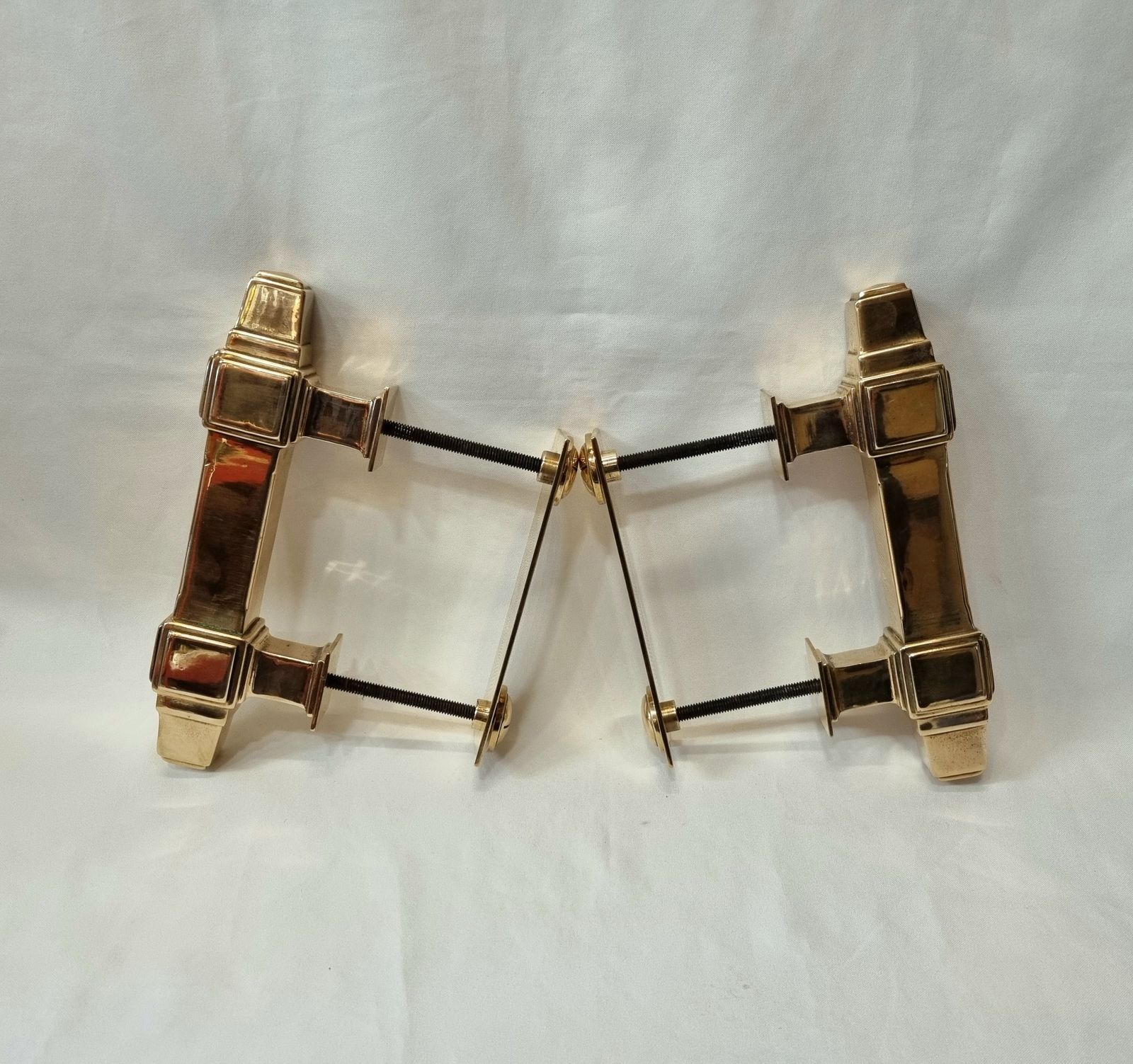 An Exceptional Pair Of Top Quality Early Art Deco Bronze Door Pull Handles Including Lovely Backplate Fittings, Weighing Over 4.75 Kg. photo vintage